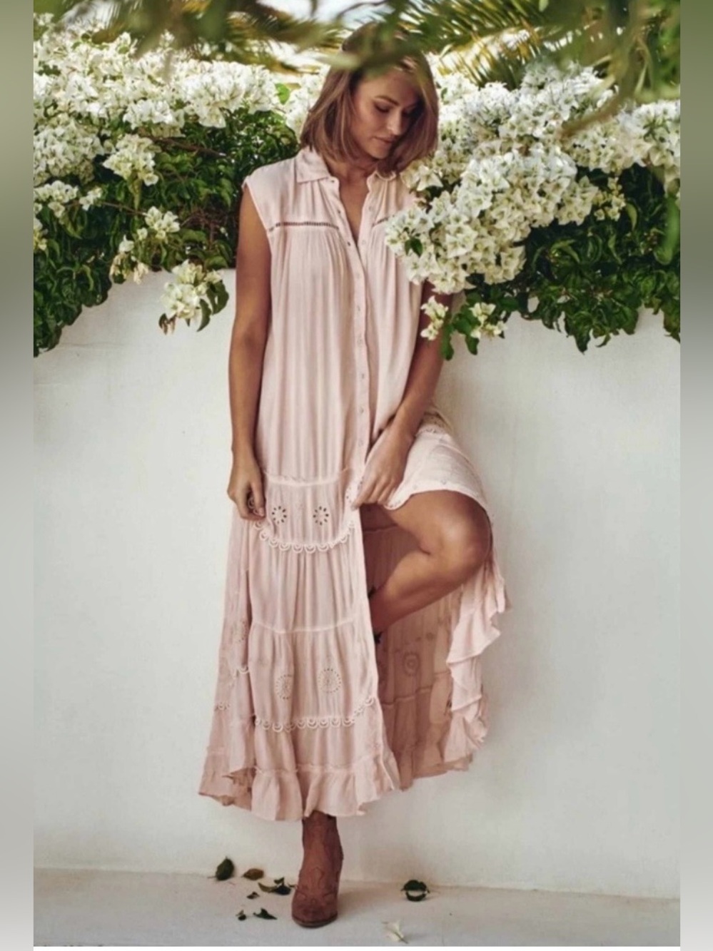 Free People Soft Cream Tiered Maxi Dress